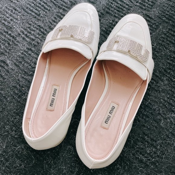 Miu Miu White Flats with Crystal Detail - Picture 3 of 5
